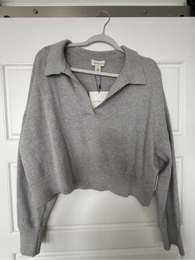 Calvin Klein Light Gray Cropped Polo Knit Sweater